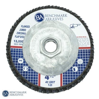 Benchmark Abrasives 4.5" x 5/8"-11 Premium High Density Jumbo Zirconia Type 29 Flap Discs 4 1/2 for Angle Grinder, Sanding Discs, Finishing - Grinding Wheels 4 1/2 Inch (10 Pack) - 40 Grit