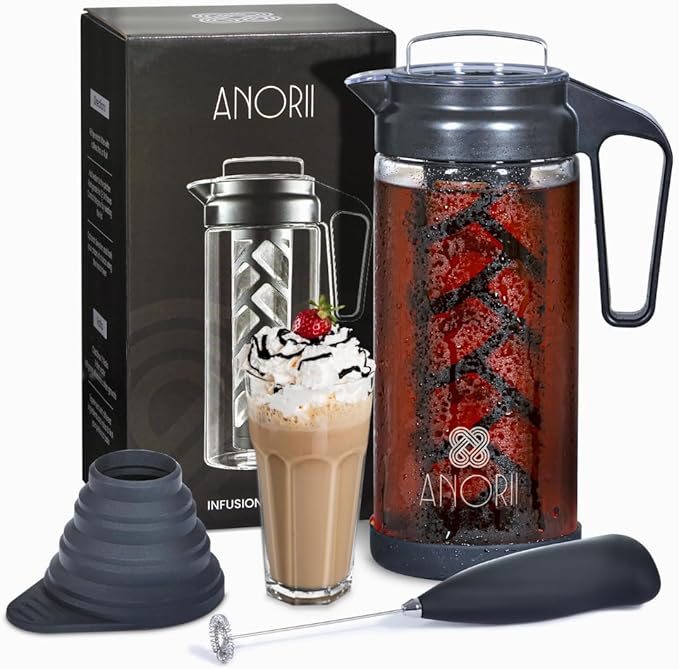 Cold Brew Coffee Maker, Cold Brew Coffee Pitcher, Cold Brew Pitcher for Fridge, 44oz Cold Brew Carafe, Glass Tea Kettle, Brewer Decanter for Brewing Iced Coffee  Tea, Cold Brew Set