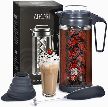 Cold Brew Coffee Maker, Cold Brew Coffee Pitcher, Cold Brew Pitcher for Fridge, 44oz Cold Brew Carafe, Glass Tea Kettle, Brewer Decanter for Brewing Iced Coffee  Tea, Cold Brew Set
