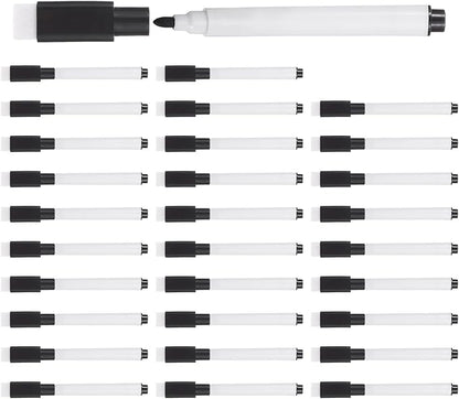 YOKIVE 60 Pcs Dry Erase Marker Pens, Pens with Eraser Cap Black Ink Fine Tip, Taking Notes, Great for Office/Home/Meeting Room (White)