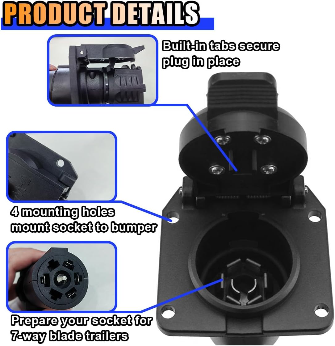 Replacement 7-Way RV Blade Socket, USCAR to 7 Pin Trailer Connector for Ford, Chevy, Dodge, Silverado Trailer Plug, 7-Way Vehicle-Side Female-End Socket, Factory Tow Package & 7 Pin Socket Required