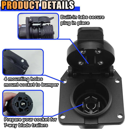 Replacement 7-Way RV Blade Socket, USCAR to 7 Pin Trailer Connector for Ford, Chevy, Dodge, Silverado Trailer Plug, 7-Way Vehicle-Side Female-End Socket, Factory Tow Package & 7 Pin Socket Required
