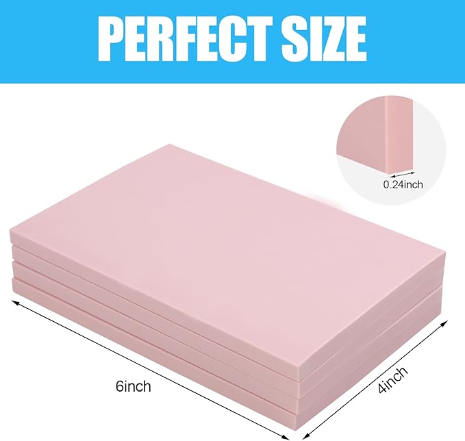 4pcs Pink 4x6 Rubber Block Stamp Carving Kit for Print Making, Soft Rubber Crafts, Easy to Carve, Versatile Stamp Cutting Kit for Linoleum Blocks, Eraser Carving Block, Scrapbooking Supplies