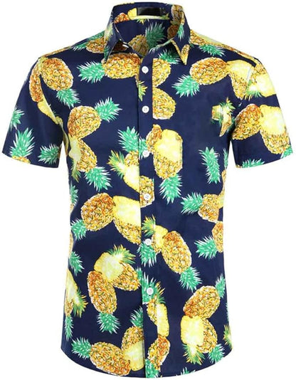 Summer Luxury Men's Shirt Lapel Short-Sleeved Pineapple Print Hawaiian Shirts Loose Casual Fashion Oversized Tops