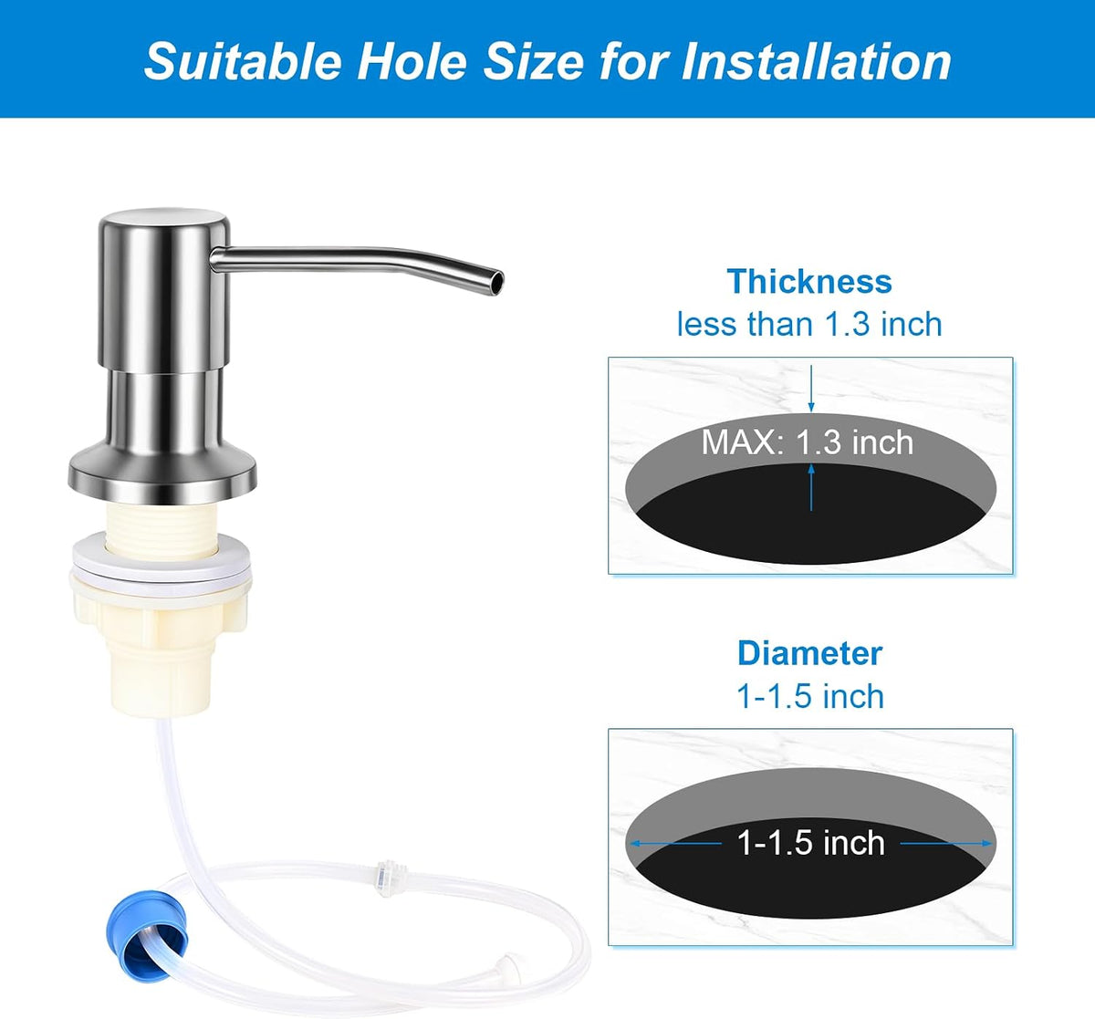Soap Dispenser for Kitchen Sink, Upgrade Built in Sink Soap Dispenser Brushed Nickel, Countertop Sink Soap Dispenser Pump
