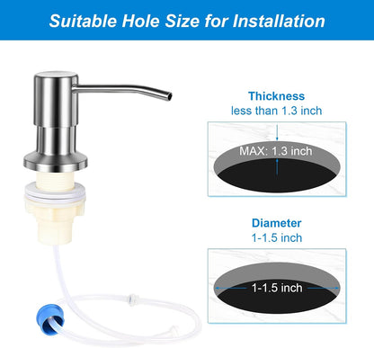 Soap Dispenser for Kitchen Sink, Upgrade Built in Sink Soap Dispenser Brushed Nickel, Countertop Sink Soap Dispenser Pump