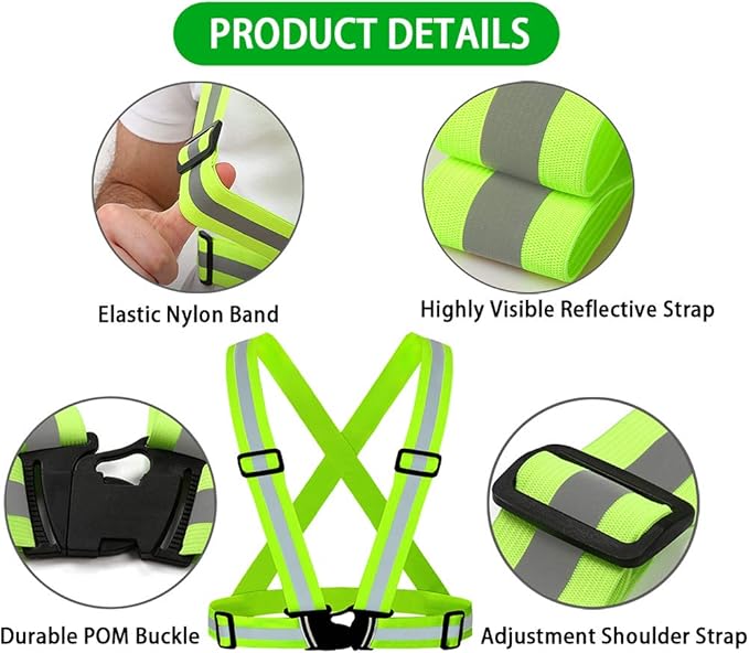 Reflective Vest, Reflective Glow Belt with 2Pack Reflector Armbands, Adjustable Elastic Safety Vest Outdoor Reflective Belt High Visibility, Ultralight & Comfy for Running, Jogging, Walking, Cycling,