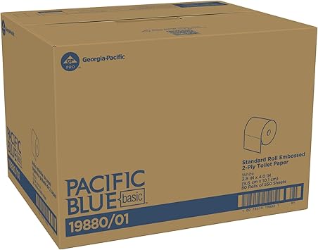 Georgia-Pacific Pacific Blue Basic 2-Ply Embossed Toilet Paper,1988001, 550 Sheets Per Roll, 80 Rolls Per Case
