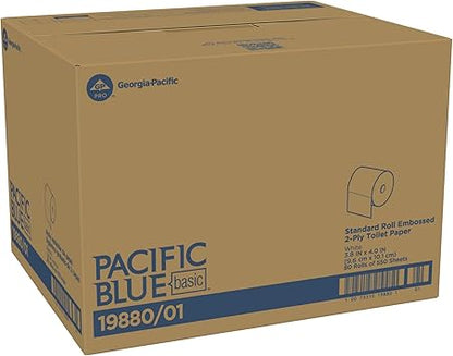 Georgia-Pacific Pacific Blue Basic 2-Ply Embossed Toilet Paper,1988001, 550 Sheets Per Roll, 80 Rolls Per Case