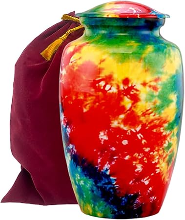 Tie-Dye Cremation Urn for Ashes - Large Memorial Urn for Human Ashes Adult Female  Male  Decorative Burial Urn for Women  Men  Funeral Cremation Urn with Velvet Bag