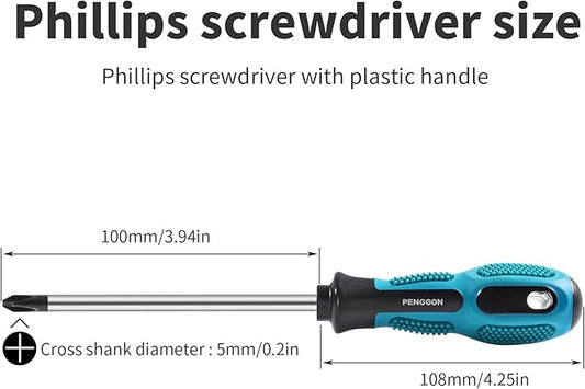 PH1 5mm Magnetic Phillips Screwdriver Cross Head Screwdriver With 100mm3.94" Cr-V Round Shaft Non Slip Comfortable Handle