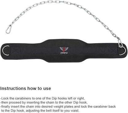 JAYEFO DIP BELT WITH CHAIN INDUSTRIAL STRENGTH STEEL 36 INCHES WEIGHTED CHAIN FOR DIPS PULL UPS WEIGHT LIFTING CROSSFIT - ONE SIZE FITS ALL