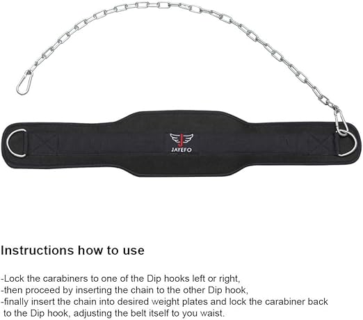 JAYEFO DIP BELT WITH CHAIN INDUSTRIAL STRENGTH STEEL 36 INCHES WEIGHTED CHAIN FOR DIPS PULL UPS WEIGHT LIFTING CROSSFIT - ONE SIZE FITS ALL