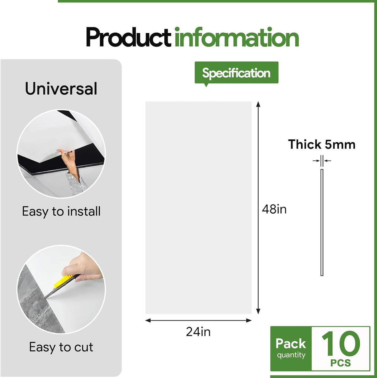 24"x48" Smooth Drop Ceiling Tiles Waterproof High-Grade PVC Ceiling Tiles 2x4 Fire-Rated - Easy Drop-in Installation - Case of 10 (80 sq. ft.)