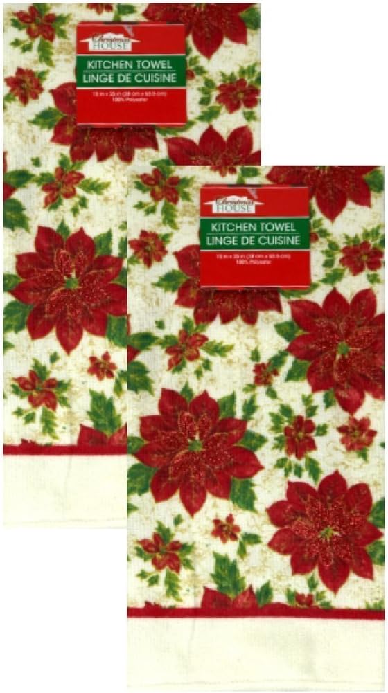 Christmas DishGuest Towel Set of 2 Glittered Poinsettia Design Great gift!