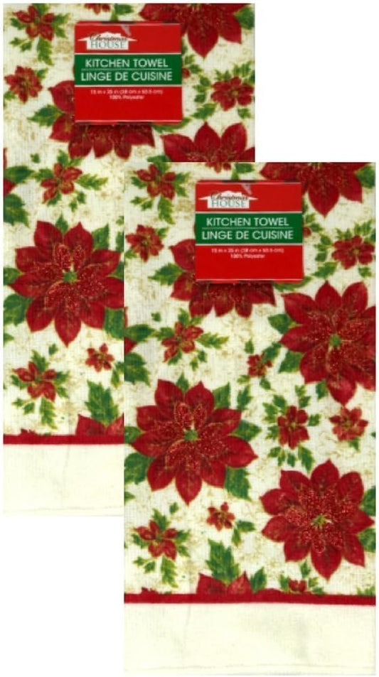 Christmas DishGuest Towel Set of 2 Glittered Poinsettia Design Great gift!