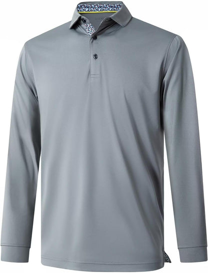 Dark Grey, Mens Polo Shirts Short and Long Sleeve Casual Solid Stylish Dry Fit Performance Designed Collared Golf Polo Shirts for Men.