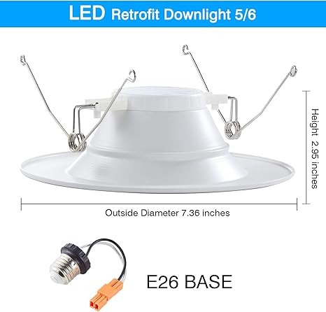 6 inch LED Can Lights, 6 Pack Dimmable Retrofit LED Recessed Lighting Fixture, Downlight, 15W, 5000K Daylight White, Energy Star ETL