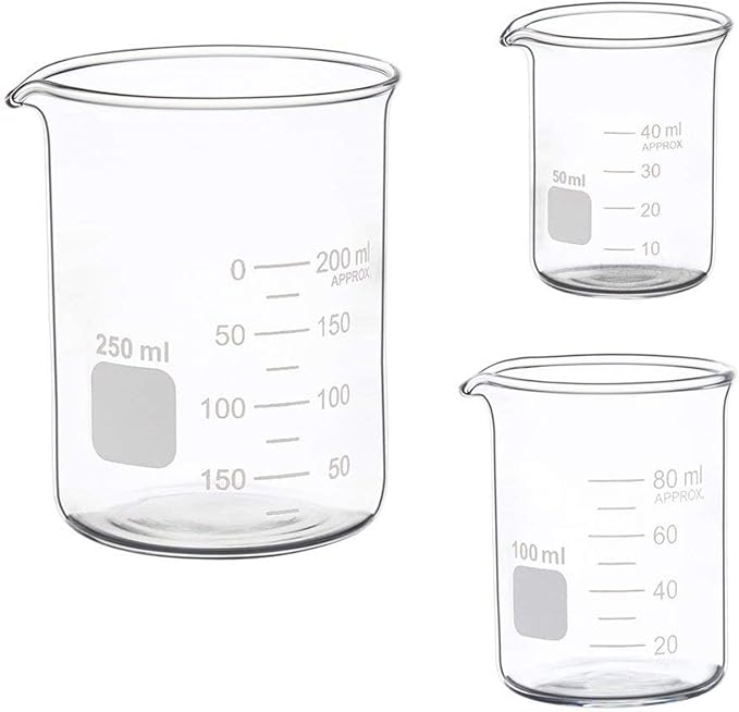 Glass Measuring Low Form Beaker Set 50ml 100ml 250ml Borosilicate Lab Beaker Set ...