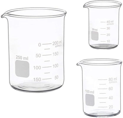 Glass Measuring Low Form Beaker Set 50ml 100ml 250ml Borosilicate Lab Beaker Set ...