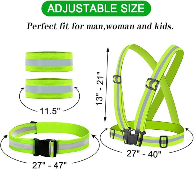 Reflective Vest, Reflective Glow Belt with 2Pack Reflector Armbands, Adjustable Elastic Safety Vest Outdoor Reflective Belt High Visibility, Ultralight & Comfy for Running, Jogging, Walking, Cycling,