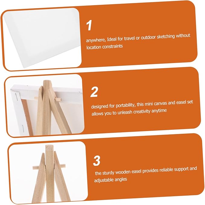 DOITOOL 1 Set Mini Canvas Painting with Easel Stand Small Art Canvases and Wood Display Easel for Adults for Acrylic and Oil Painting Sessions