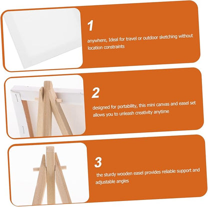DOITOOL 1 Set Mini Canvas Painting with Easel Stand Small Art Canvases and Wood Display Easel for Adults for Acrylic and Oil Painting Sessions