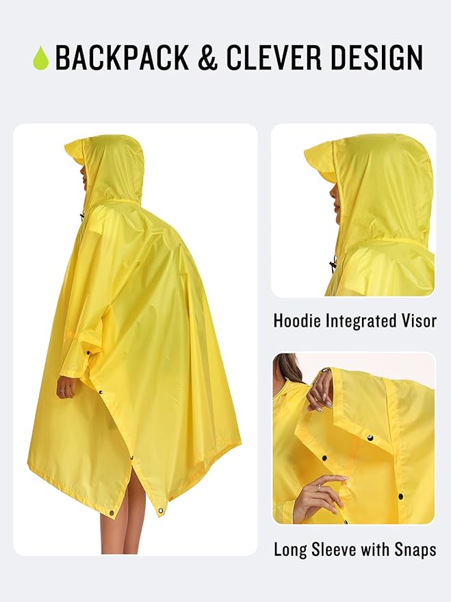 SaphiRose Long Sleeves Rain Poncho Waterproof Unisex Raincoat Jacket for Adults Men Women