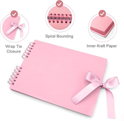 EVNEED 11.5 x 8.5 Inch Scrapbook Photo Album,Wedding Guest Book Anniversary Memory Scrapbooking,Wedding Photo Album with DIY Accessories Kit for Craft Paper DIY,Xmas Gift,80 Pages (40 Sheets),Pink