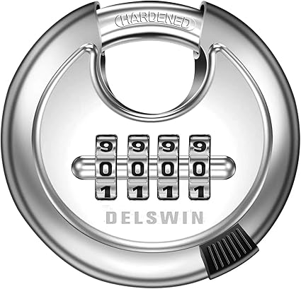 DELSWIN 4 Digit Combination Lock with Hardened Steel Shackle Combo Padlock for Sheds,Gym Locker,Storage Unit,Gate and Fence (1 Pcs)