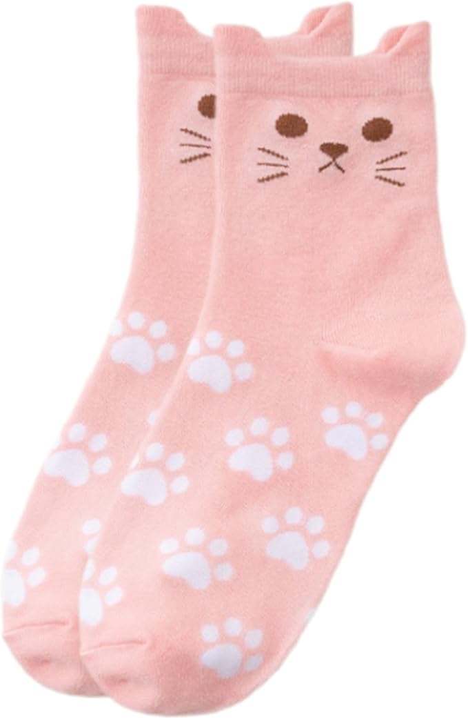 Funny Animal Socks for Women with 3D Cats Ears and Paws Print Cotton Middle Calf Socks Hosiery for Parties or Daily