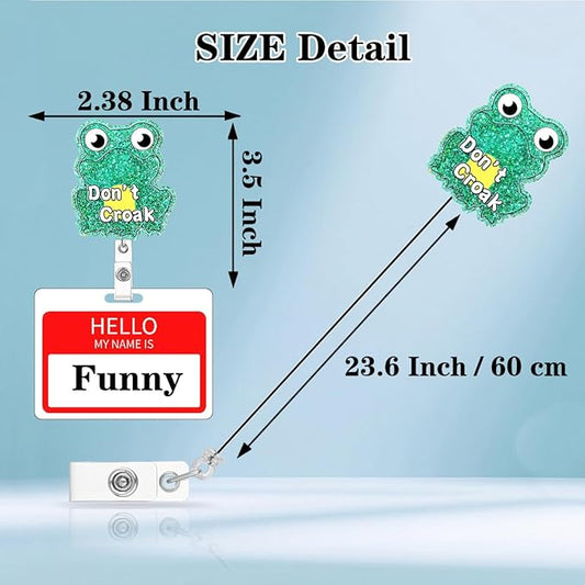 Cute Don't Croak Badge Reel Retractable Animal Nursing Badge Holder Clip Nurse Funny CNA RN Badge Reels for Nurses Medical Glitter Green Acrylic Badge Clips Doctor Hospital Accessories