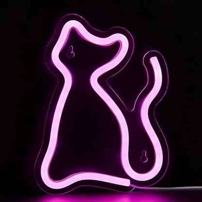 LED Neon Sign Neon Light Cat USB Powered Night Light, 3D Wall Art Decor Neon Signs For Bedroom Living Room Decor lamp Holiday Gift for Children Kids Girls (pink)