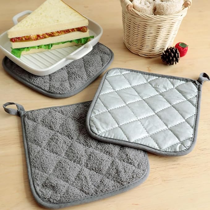 4 Pcs Cotton Pot Holders Thick Terry Cloth Pot Holders Kitchen Counter Hot Pads Oven Pan Holders Cooking Baking Potholder Trivet Hot Pan Coaster Hot Pot Mats for Dining Table