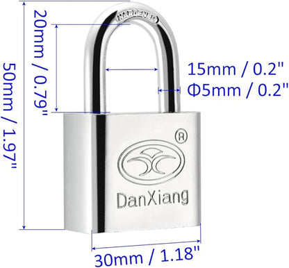 Stainless Steel Padlock - Garden Shackle Locks, Keyed Alike & Chrome Finish, Apply to Backpacks/Storage Boxes (40mm Body Wide, Silver)