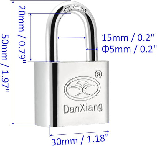 Stainless Steel Padlock - Garden Shackle Locks, Keyed Alike & Chrome Finish, Apply to Backpacks/Storage Boxes (40mm Body Wide, Silver)