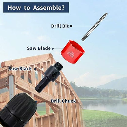 Hole Saw Drill Bit LAIWEI HSS Hole Cutter with Arbor for Wood,PVC Board and Plasterboard(1-34"(44mm Hole Saw))