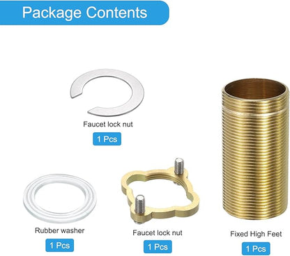 uxcell Faucet Mount Extension Shank 2.4"x 1.25" Brass Pipe Faucet Extension Nipple Locknut Kit Extension Threaded Lengthen Fixed High Foot with Nut and Gasket Faucet Fittings