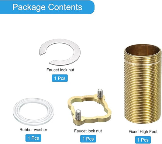 uxcell Faucet Mount Extension Shank 2.4"x 1.25" Brass Pipe Faucet Extension Nipple Locknut Kit Extension Threaded Lengthen Fixed High Foot with Nut and Gasket Faucet Fittings