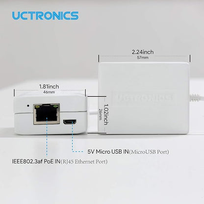 UCTRONICS for Raspberry Pi Zero Ethernet and Power, Micro USB EthernetPoE Adapter for Fire TV Stick, Chromecast, Google Mini, and More, IEEE 802.3af Compliant