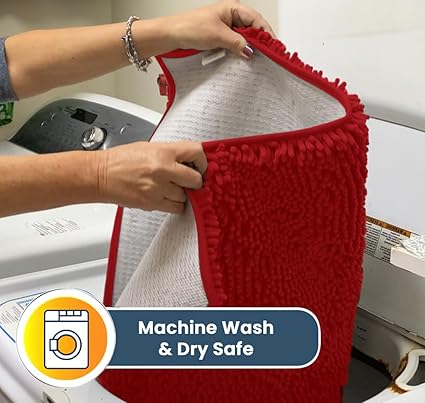 Muddy Mat Shown ON TV Highly Absorbent Microfiber Door Mat and Pet Rug Non Slip Thick Washable Area and Bath Mat Soft Chenille for Kitchen Bathroom Bedroom Indoor and Outdoor - Red Small 28"X18"