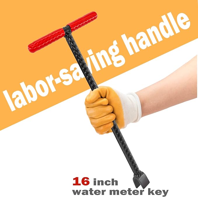 16 Inch Water Meter Key with 4 Way Multi-functional Water Utilities Key Contractor Grade Valve Shutoff Key Tool for Main Water Meter