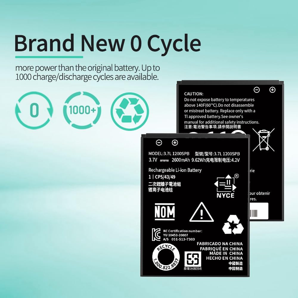 TI-84 Plus CE Battery for Texas Instruments,???????????????? High Capacity 0 Cycle,P11P35-11-N01 Battery,Part No 3.7L1200SPB 3.7V TI-Nspire CX II TI-Nspire CX II CAS