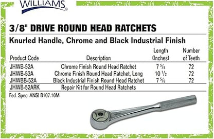 Williams B-53A 38-Inch Drive Long Round Head Ratchet, 10 12 Inch