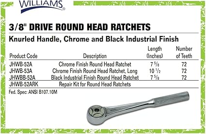 Williams B-53A 38-Inch Drive Long Round Head Ratchet, 10 12 Inch