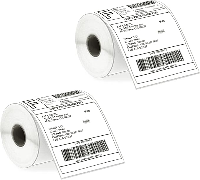 MFLABEL 4x6 Direct Labels, Perforated, Commercial Grade, for Thermal Printer, 250 Labels1 Roll, 2 Rolls