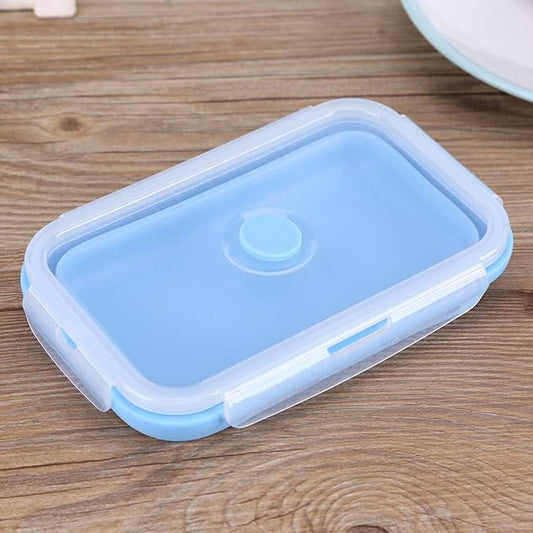 Food Storage Containers, Silicone Snack Container Folding Food Storage Container 800ml Portable Lunchbox Bowl Silicone Freezer Containers for Outdoor Office Travel (Sky Blue)