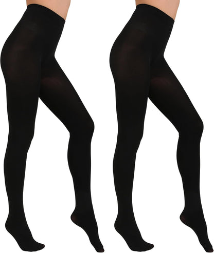 Paralinda 2 Pairs Women's Solid Color Tights 80D, Soft Opaque Microfiber Tights