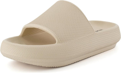 CUSHIONAIRE Feather Slides  Comfortable Cloud Cushion House Slippers for Women, Indoor Outdoor EVA Foam Foot Spa Shower Shoes, Non-Slip Arch Support