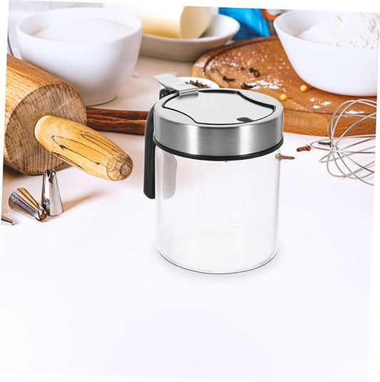 KICHOUSE 300ml Lid Glass Kitchen Seasoning Jar with Spoon Spice Container for Household Use Ideal for Storing Salt Sugar and Seasonings